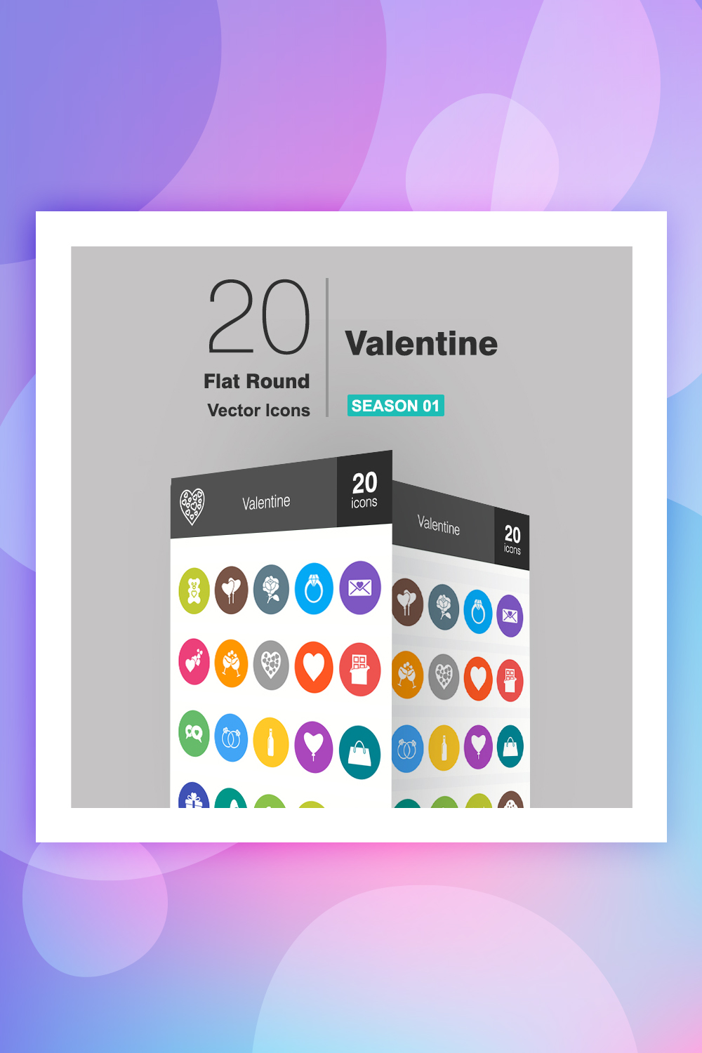 20 modèle de jeu d'icônes plat rond de la Saint-Valentin