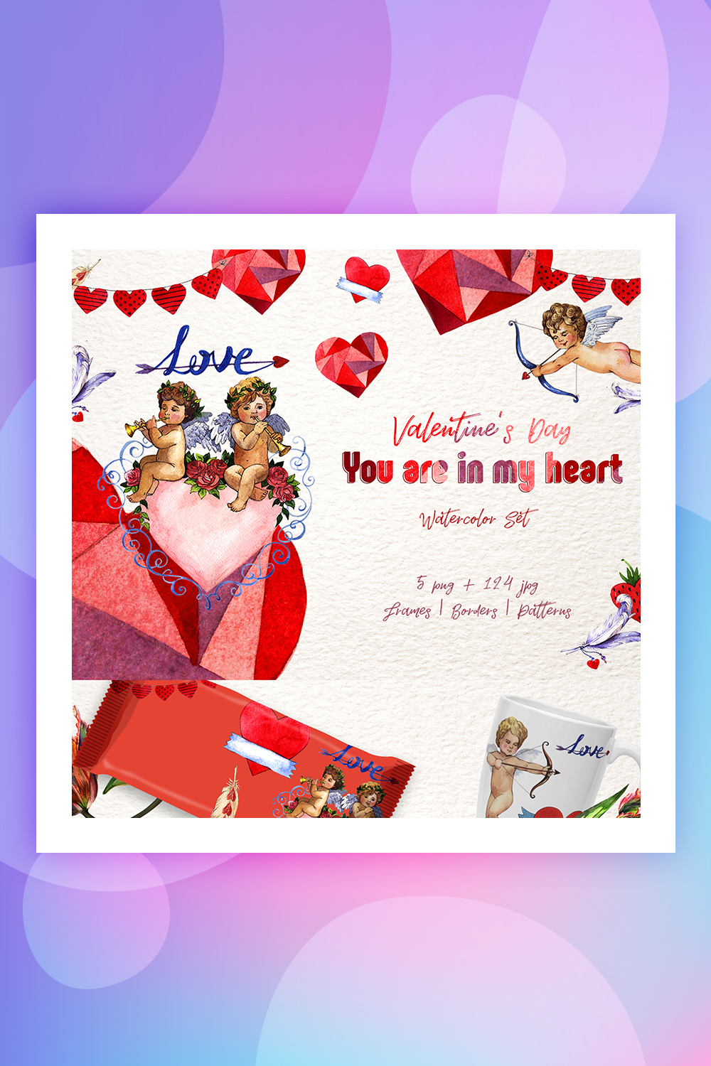 Saint Valentin PNG Aquarelle Set Illustration