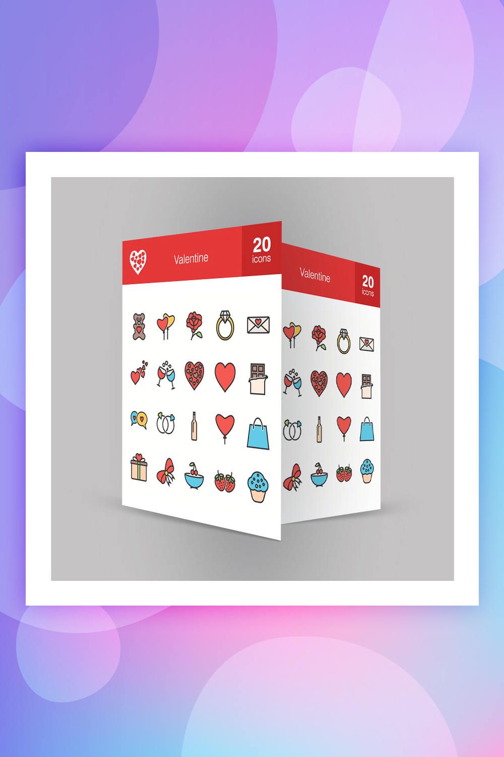 20 Modèle de jeu d'icônes de ligne remplie de la Saint-Valentin