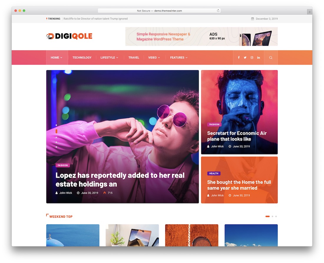 thème wordpress d'actualités virales digiqole