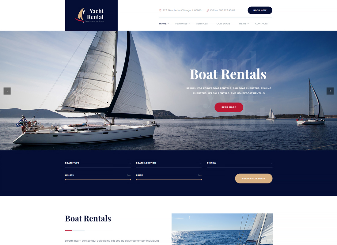 Thème WordPress du service de location de yachts et de bateaux