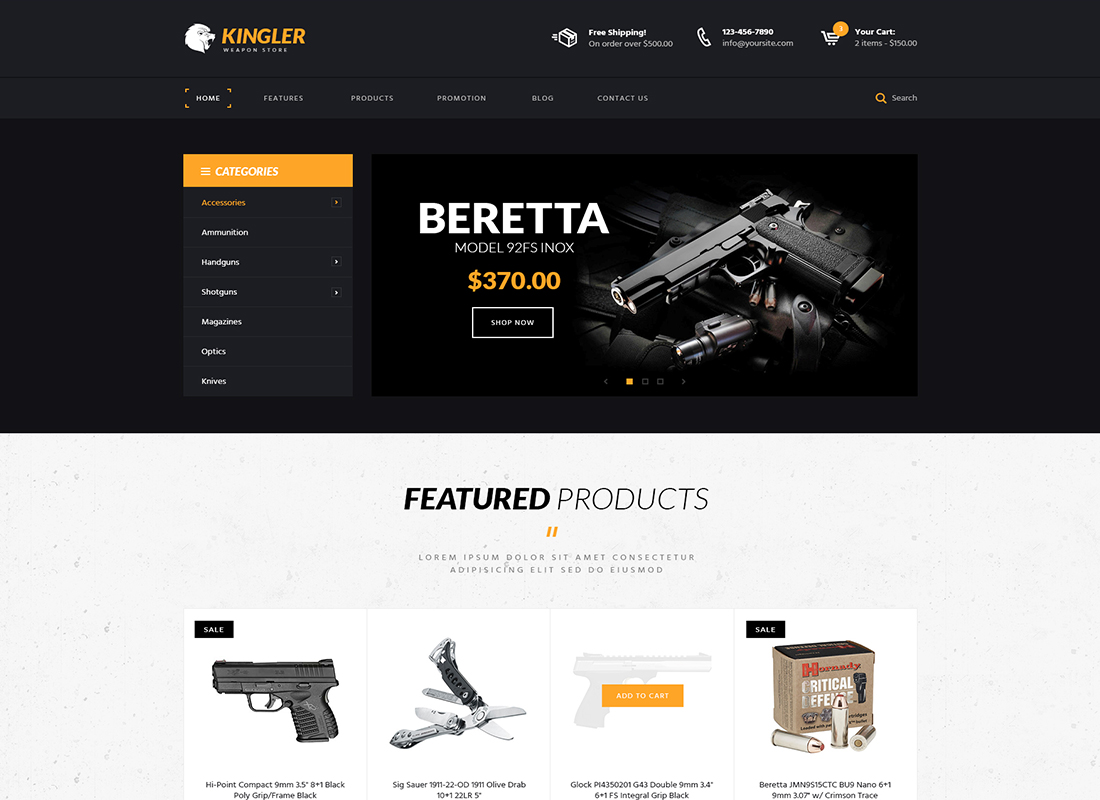 Kingler | Thème WordPress pour magasin d'armes et entraînement aux armes à feu