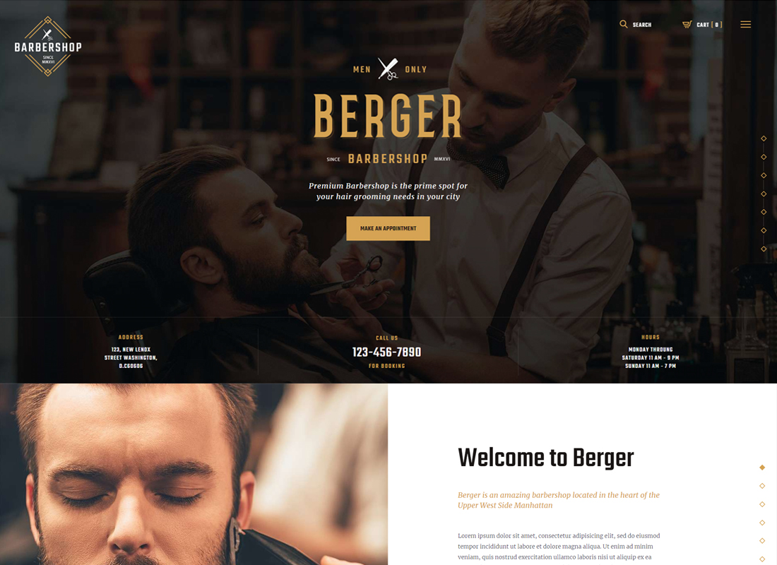 Berger | Thème WordPress pour salon de coiffure et tatouage