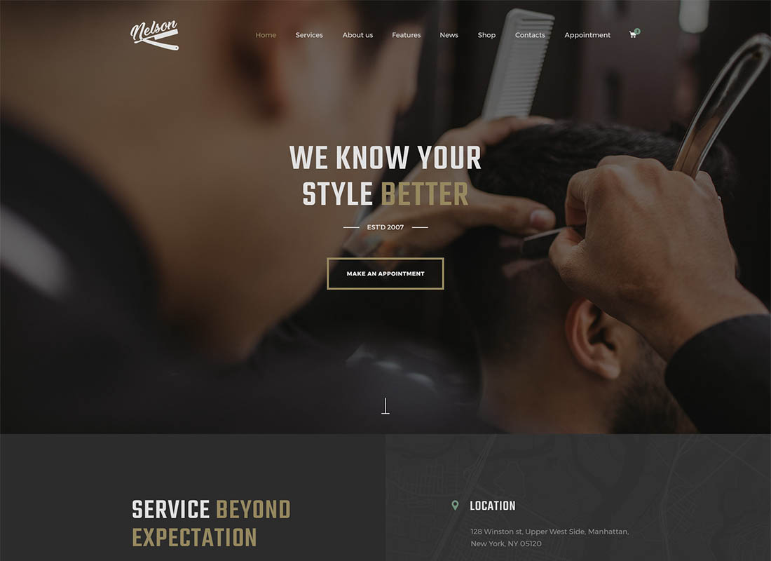 Nelson - Thème WordPress pour salon de coiffure et tatouage