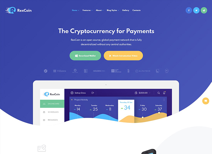 雷克斯幣 |多用途加密貨幣和硬幣 ICO WordPress 主題