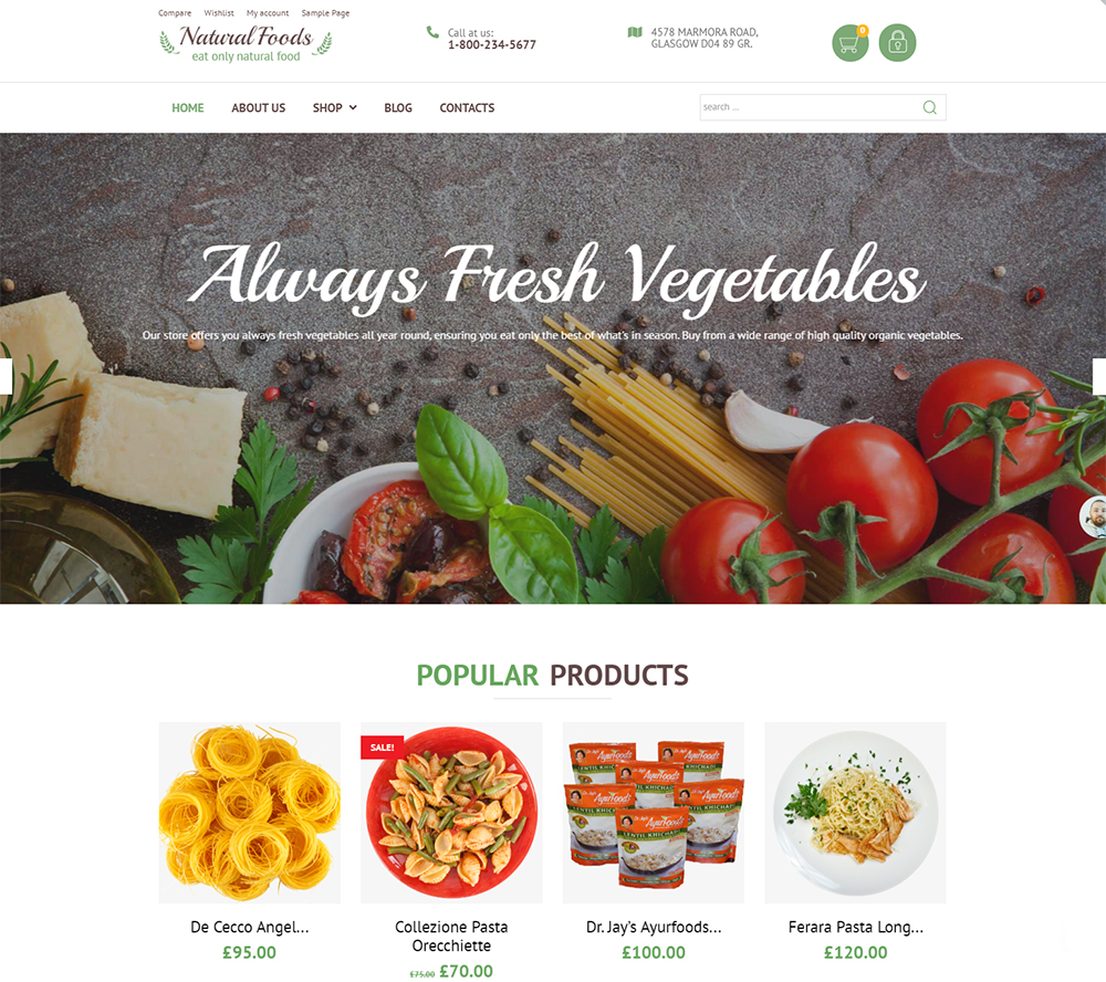 Aliments naturels - Modèle d'aliments biologiques pour les magasins en ligne Thème WooCommerce