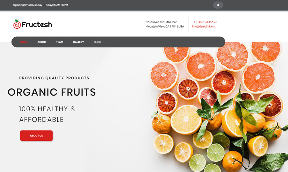 Fructesh - Thème WordPress moderne polyvalent de livraison de fruits biologiques Elementor