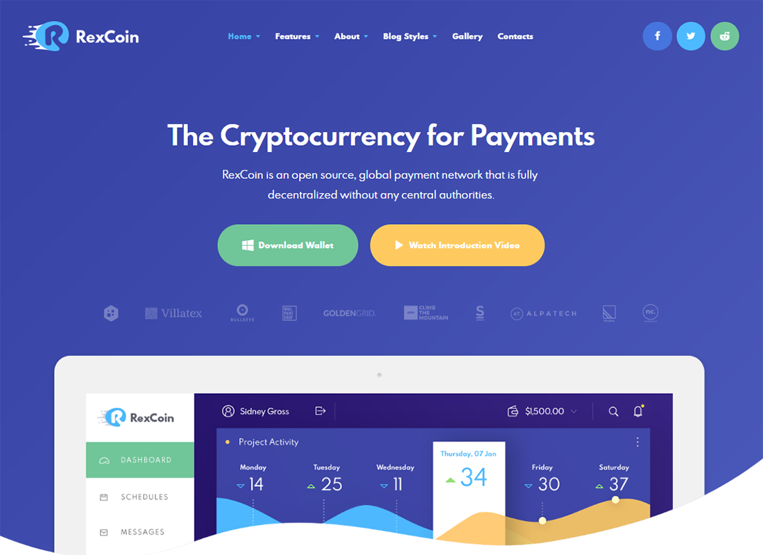 RexCoin - Un thème WordPress polyvalent pour crypto-monnaie et pièce de monnaie ICO