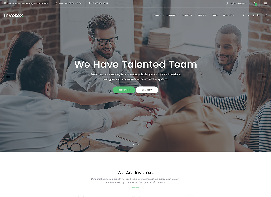 Invetex - Thème WordPress pour conseil et investissement en affaires + RTL