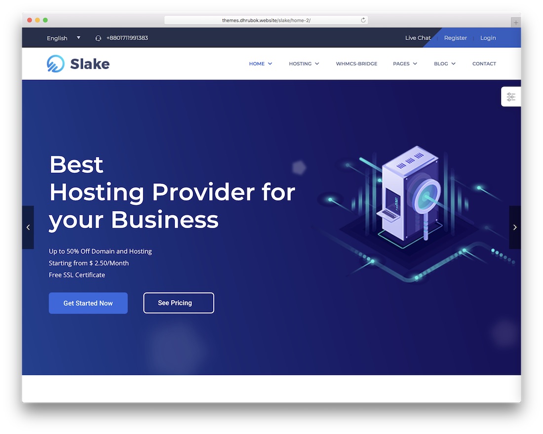 thème wordpress d'hébergement slake