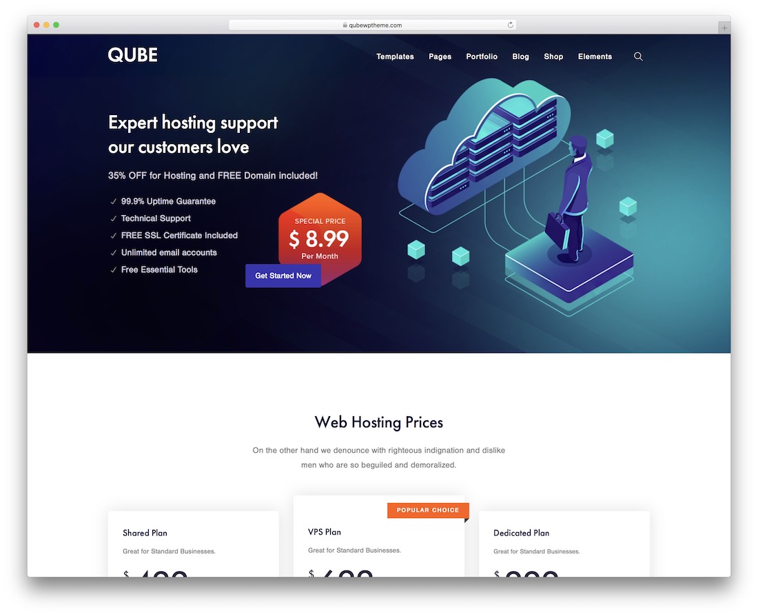 qube hébergement thème wordpress