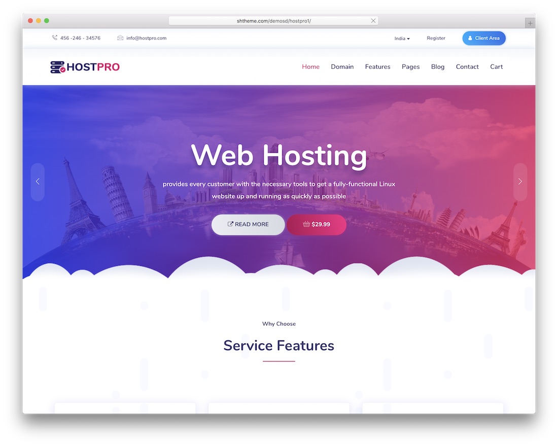 thème wordpress d'hébergement hostpro