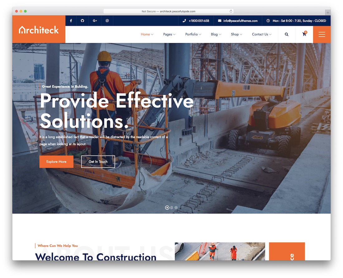 thème wordpress de l'entreprise de construction architek