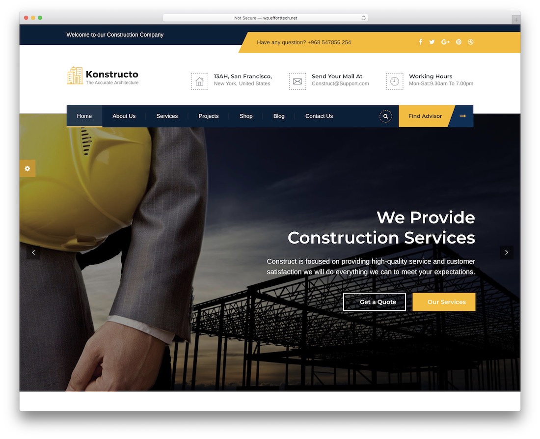 thème wordpress de l'entreprise de construction konstructo