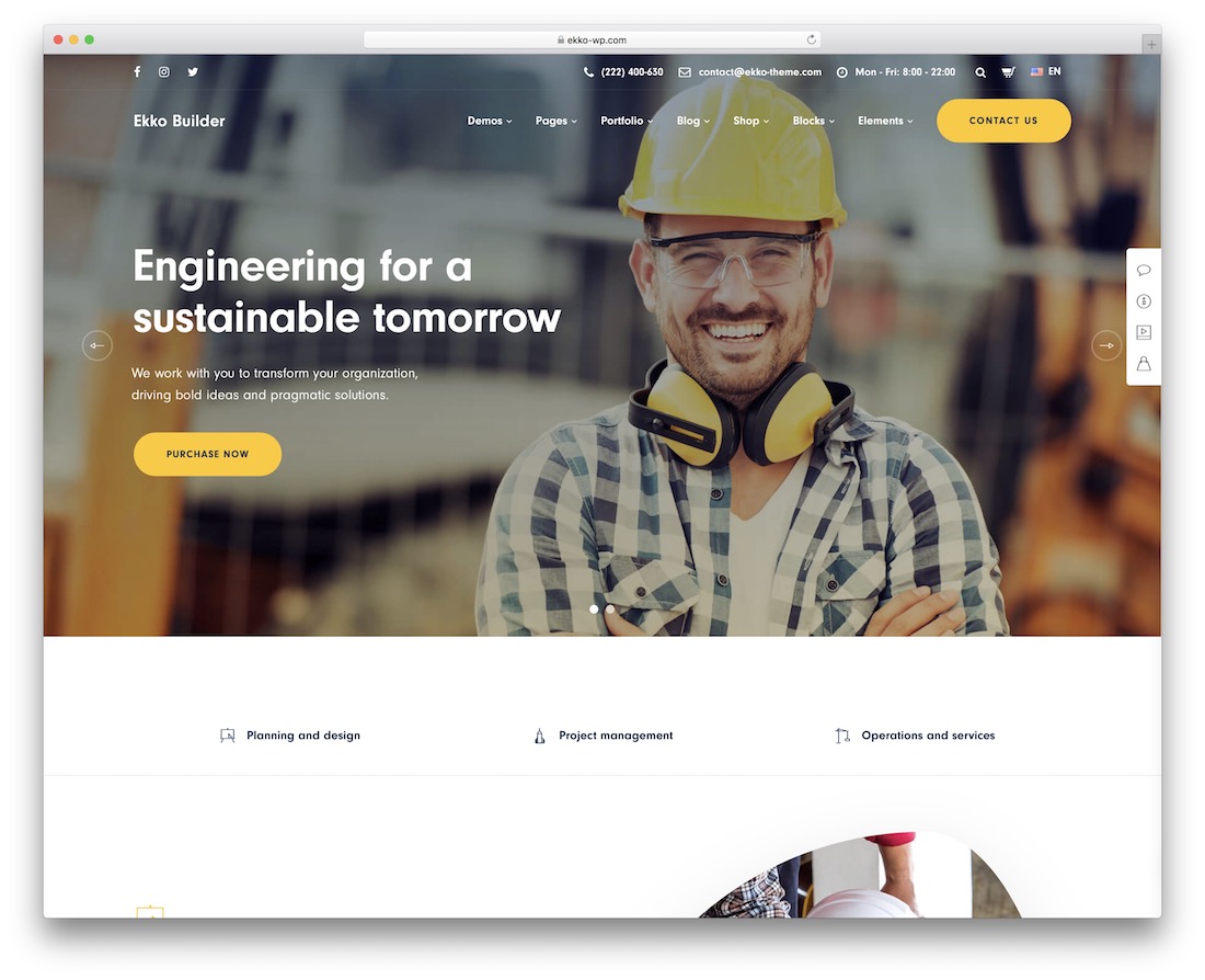 thème wordpress de l'entreprise de construction ekko