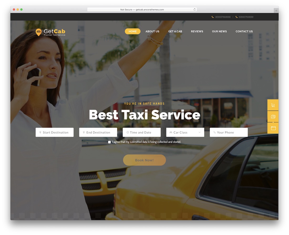thème wordpress de taxi getcab