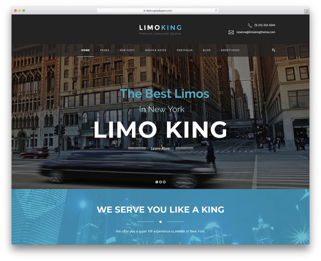 thème wordpress du service de location de voiture limo king taxi