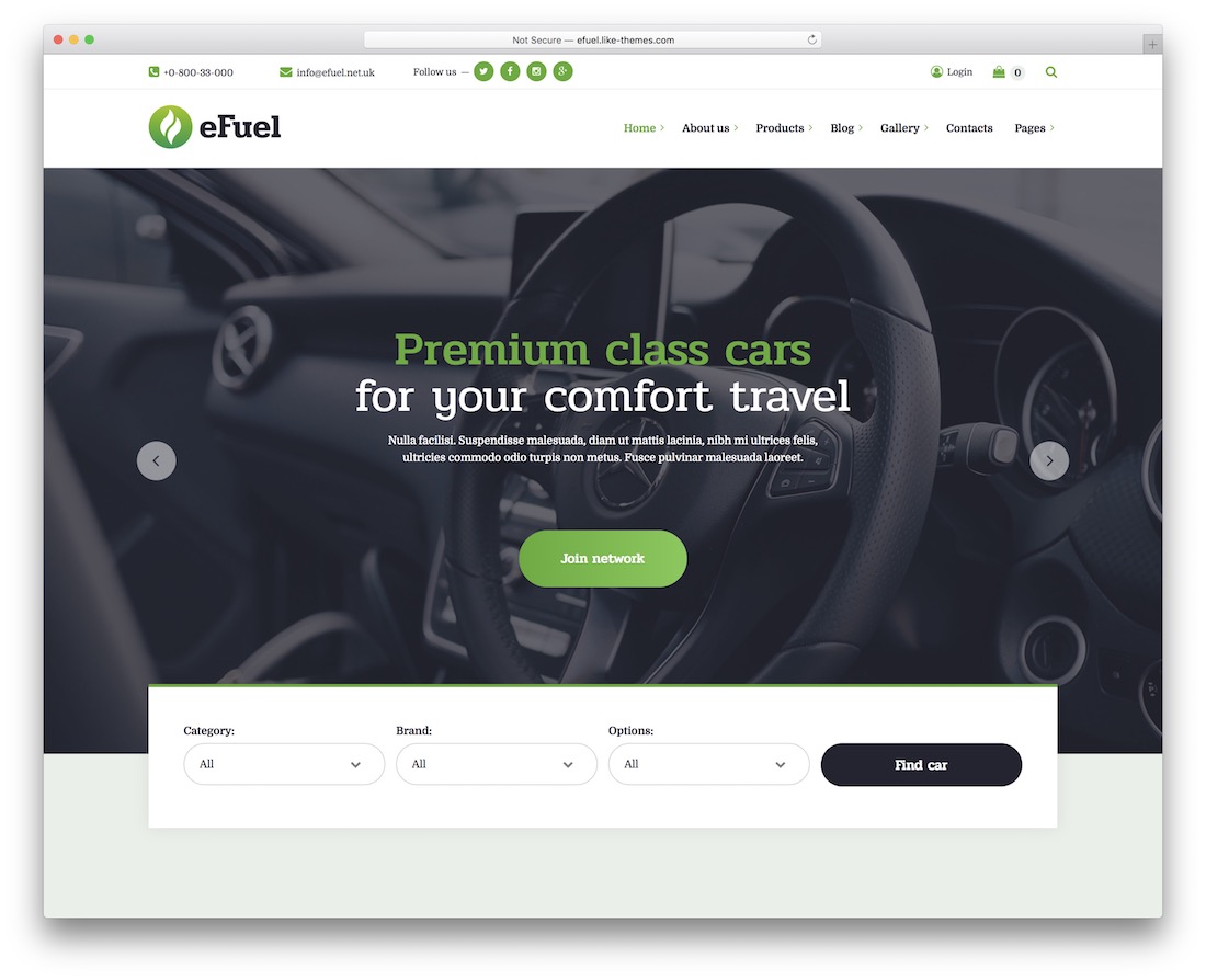 thème wordpress du service de location de voiture de taxi efuel