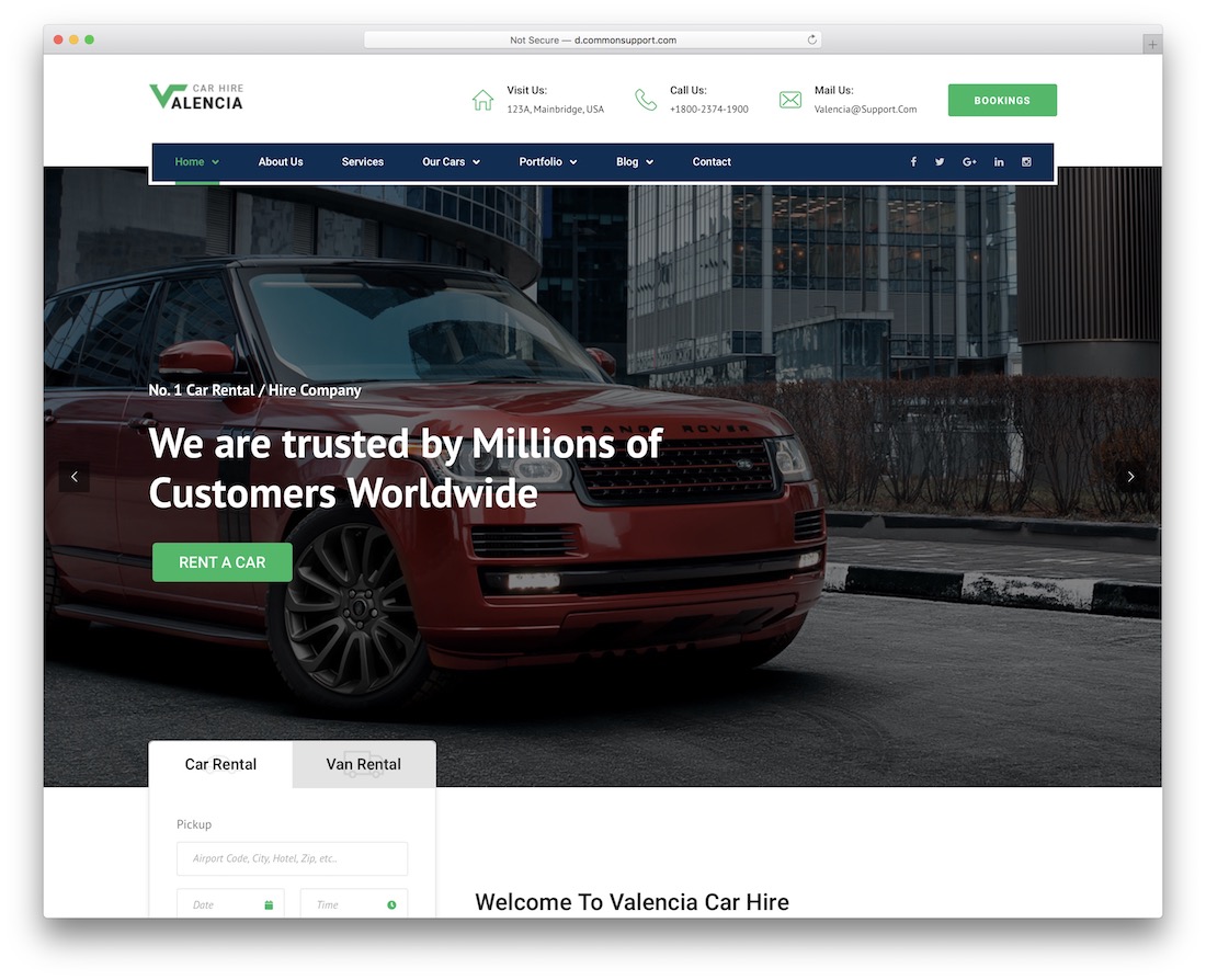 thème wordpress du service de location de voiture de taxi de valence