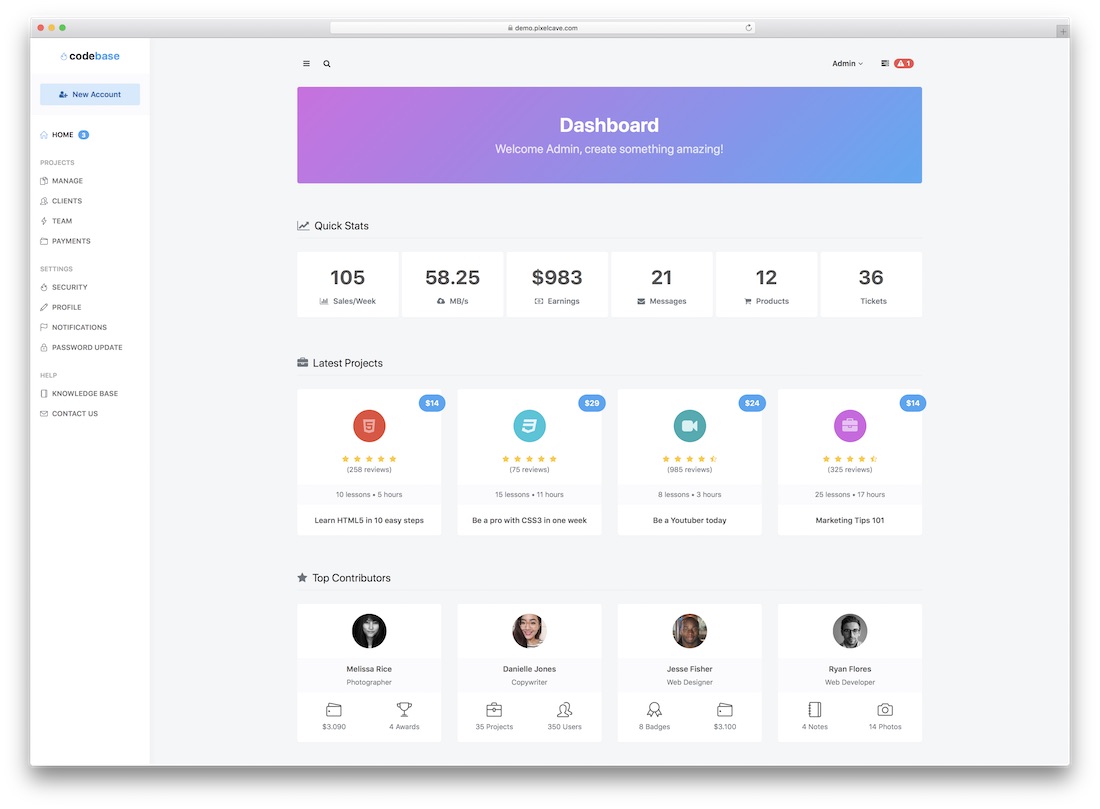 modèle d'administrateur de base de code