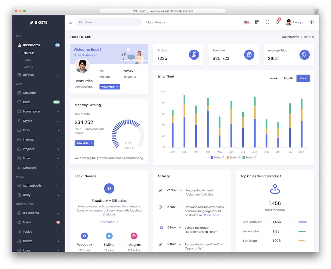 modèle skote vuejs