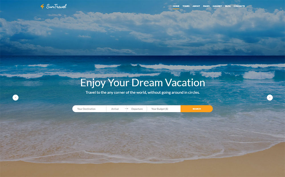 Sun Travel - เทมเพลตเว็บไซต์ตัวแทนการท่องเที่ยวออนไลน์
