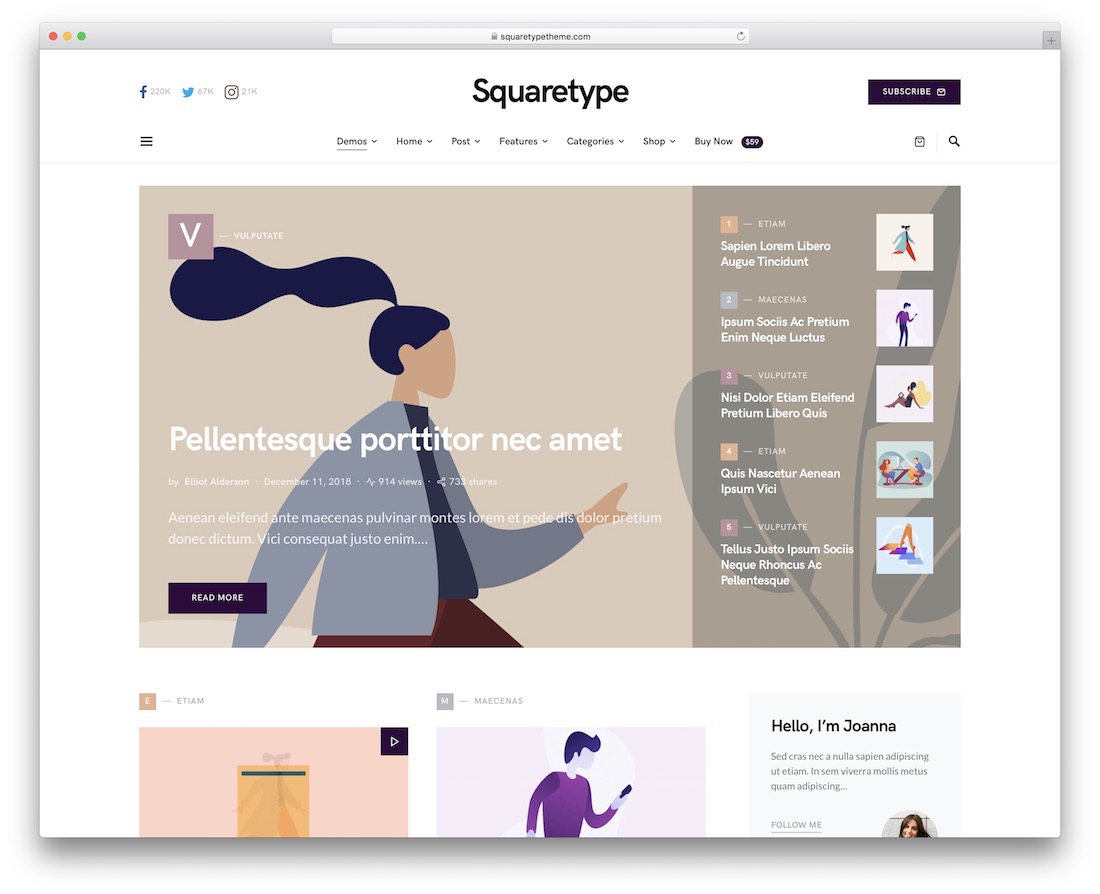 thème de blog d'entreprise de type carré