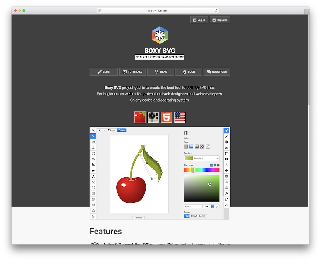 ferramenta de web design de editor SVG boxy