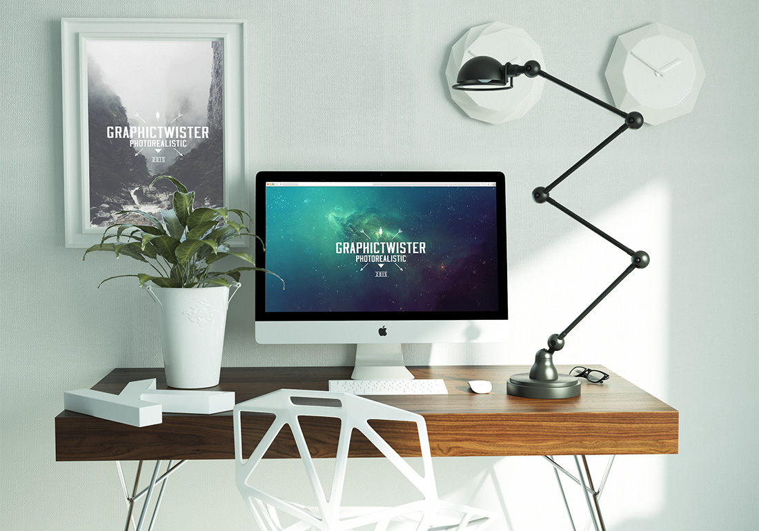 Maquete grátis do Modern Workspace Plus iMac em PSD