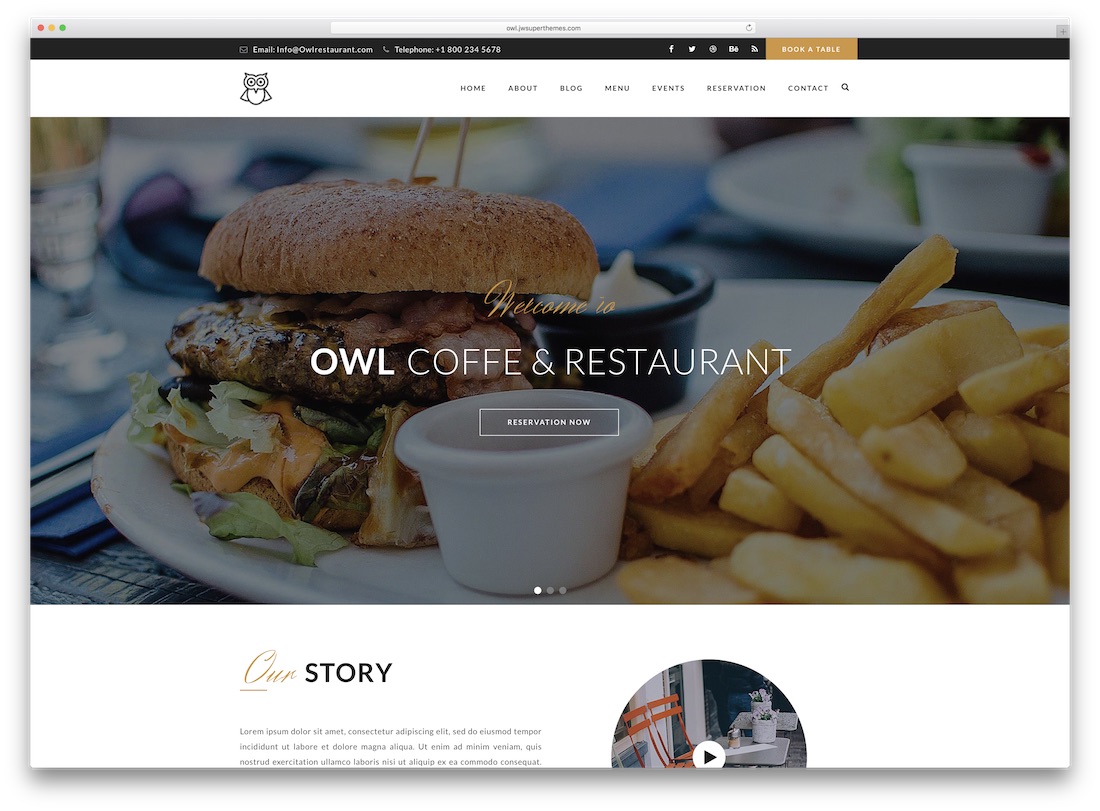 bufniță catering wordpress tema