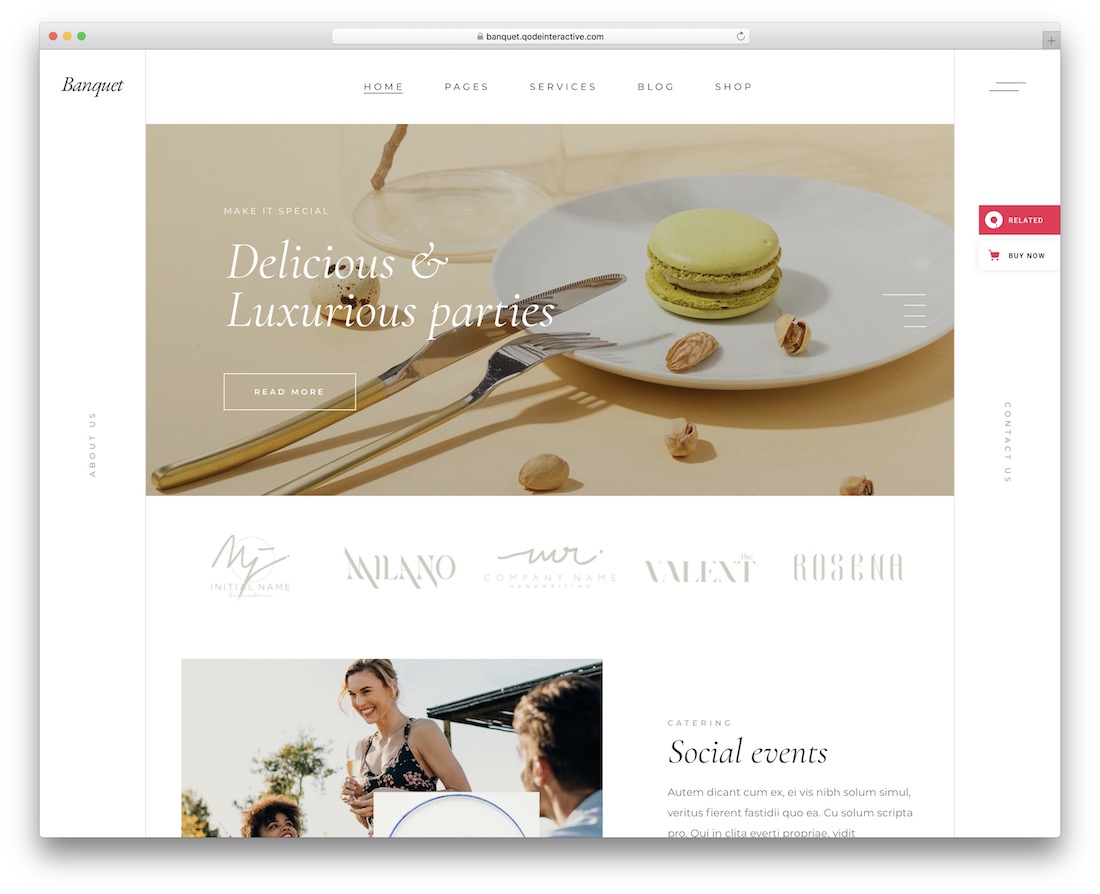 modelo de site de catering para banquetes