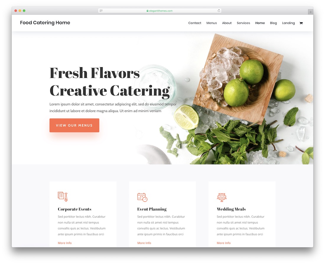 modelo de site de catering divi