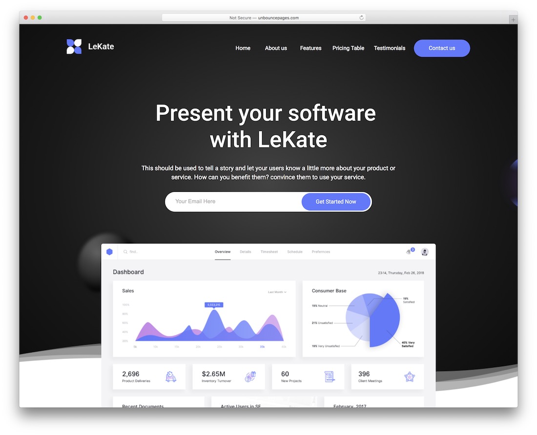 modèle de page de destination lekate unbounce
