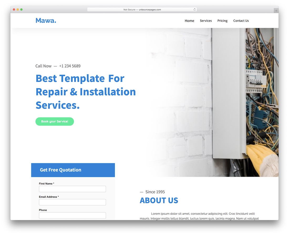 modèle de page de destination mawa unbounce