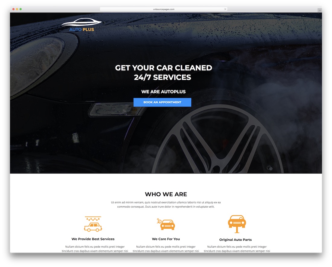 modèle de page de destination anti-rebond auto plus lave-auto