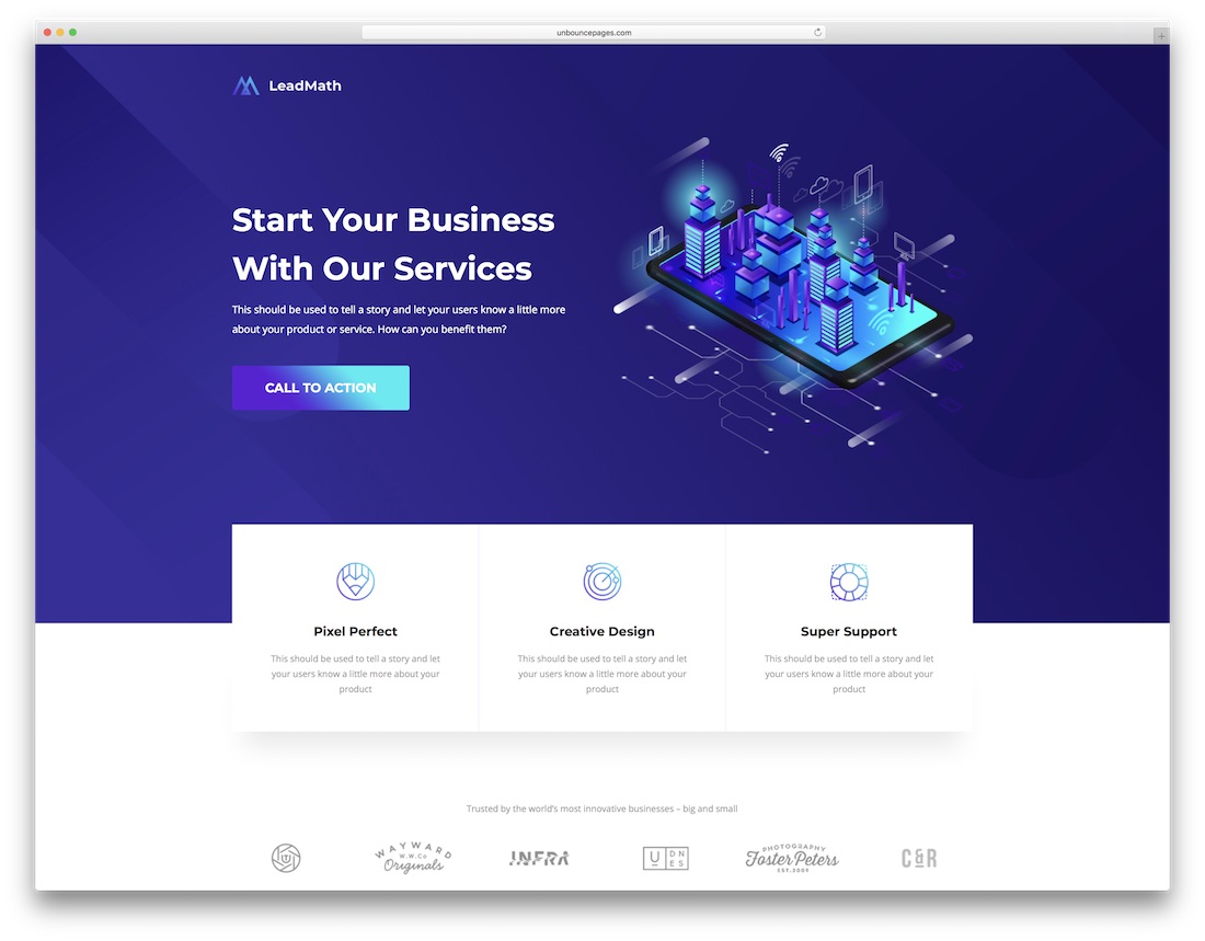 modèle de page de destination unbounce leadmath