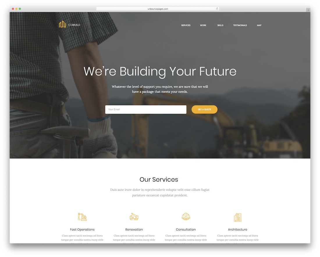 modèle de page de destination de construction cobuild unbounce