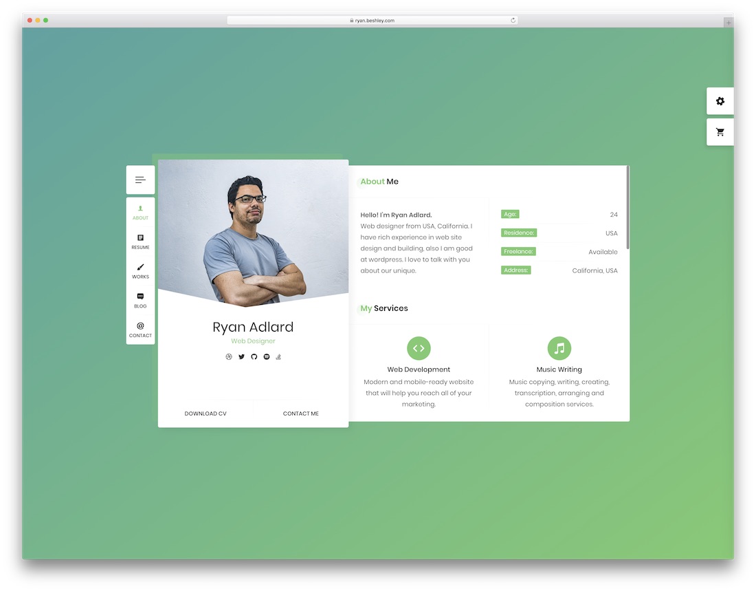 ryancv persönliche Seite WordPress-Theme