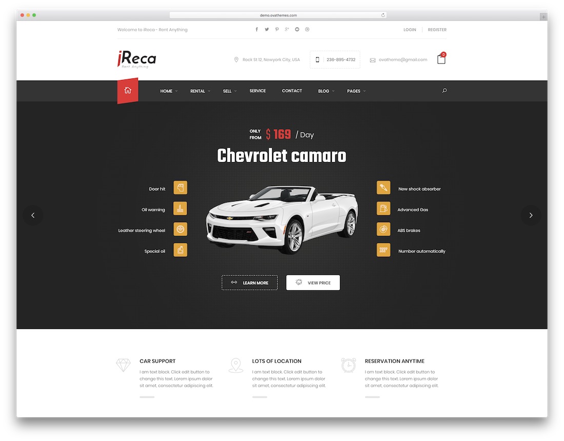 thème wordpress de location de voiture ireca
