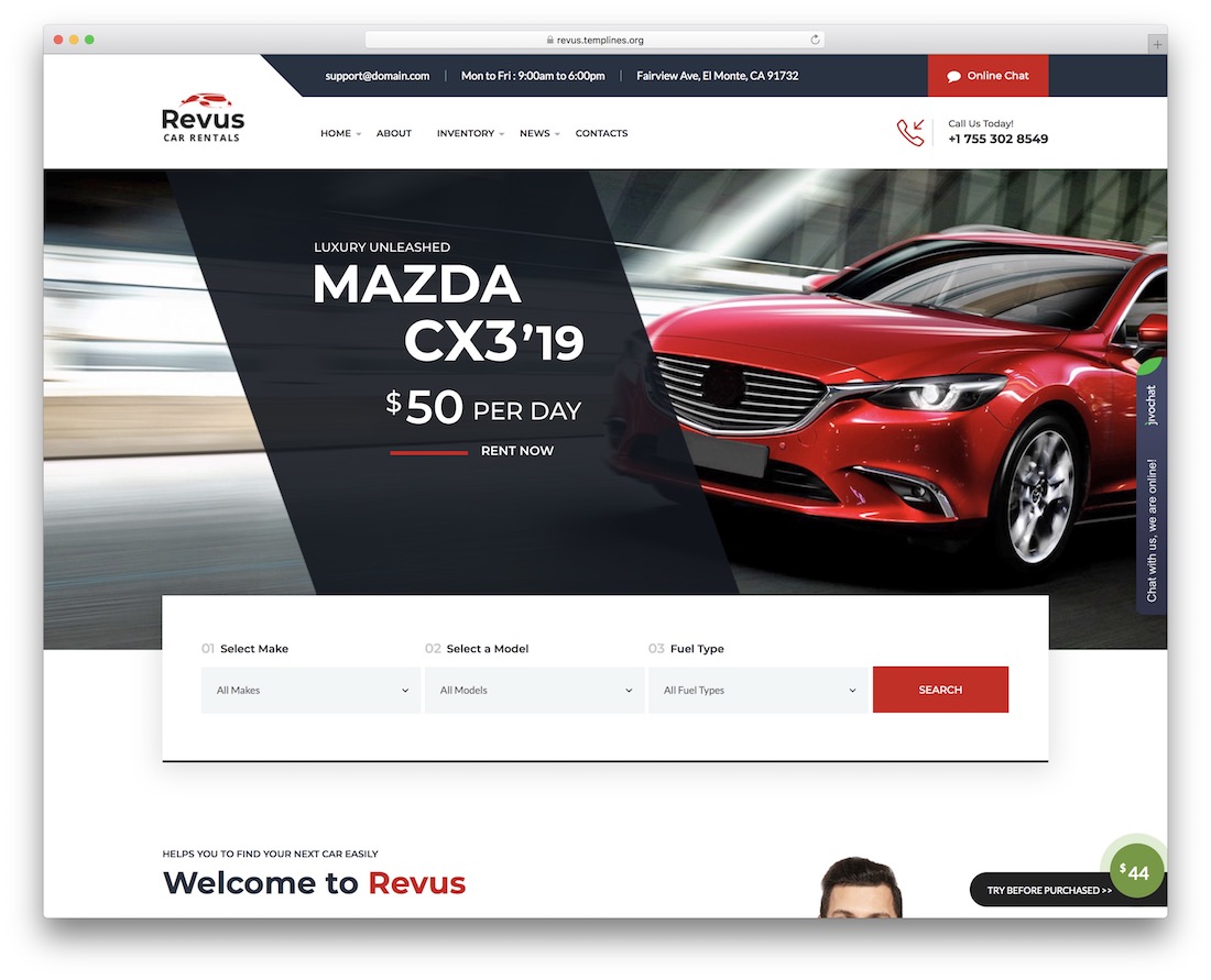 thème wordpress de location de voiture revus