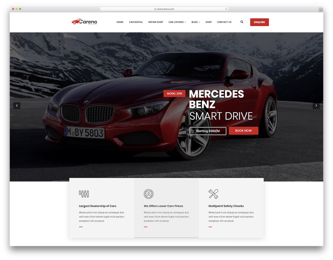 thème wordpress de location de voiture carena
