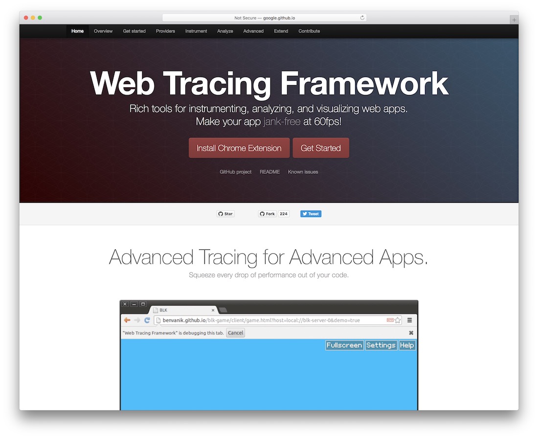 outil de performance de site Web de cadre de traçage