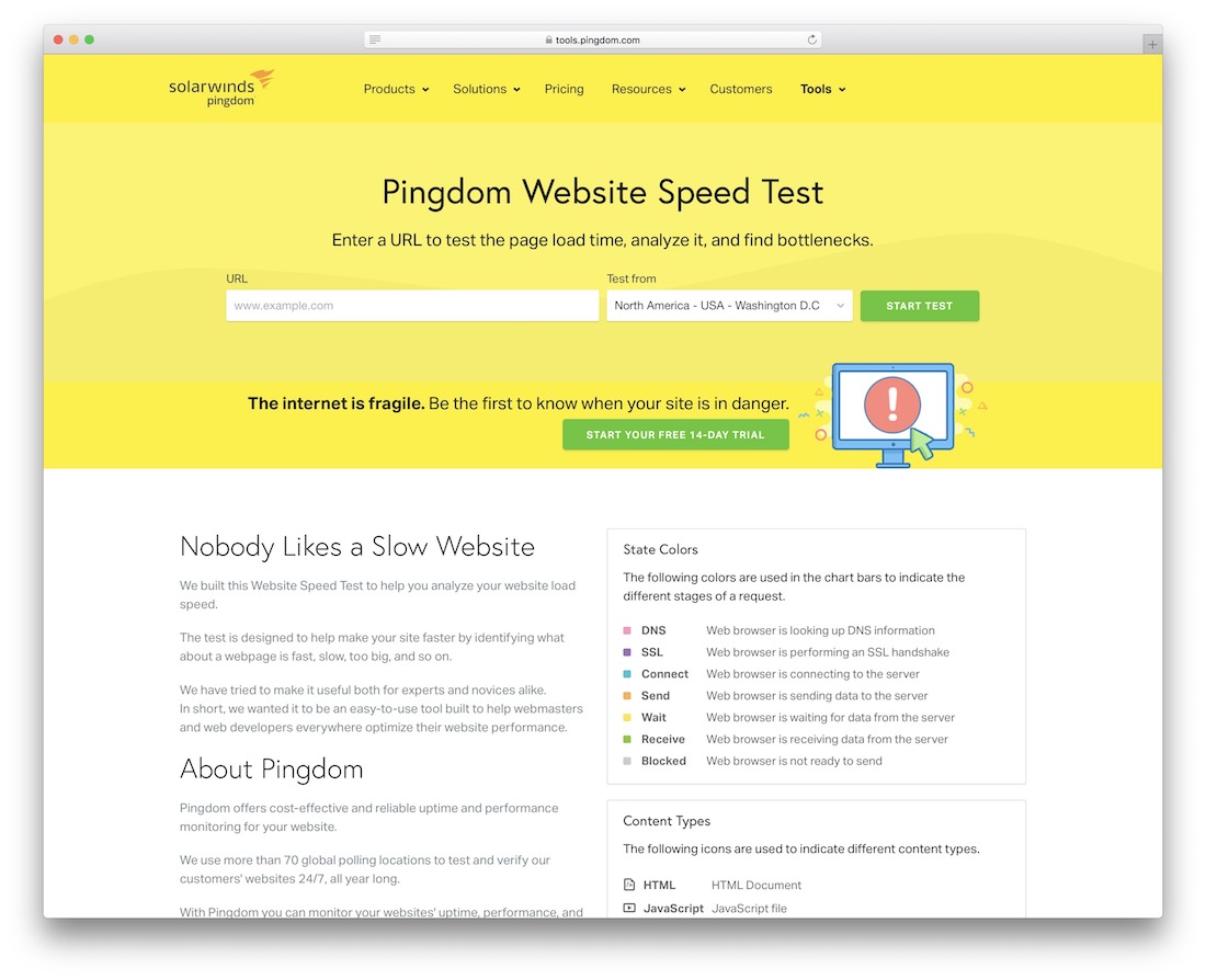 outil d'optimisation des performances du site pingdom