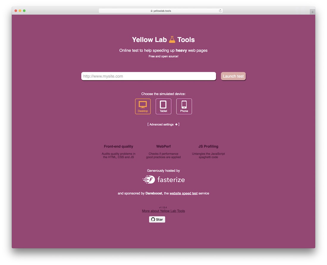outil de performance de site Web de laboratoire jaune