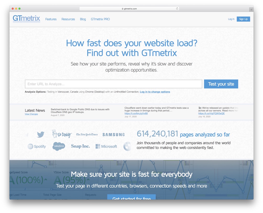 outil d'optimisation des performances du site gtmetrix