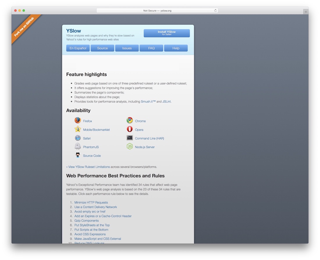 outil de performance de site Web yslow