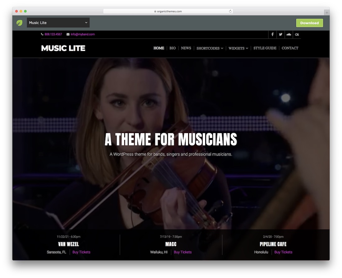 Music lite darmowy zespół wordpress motyw