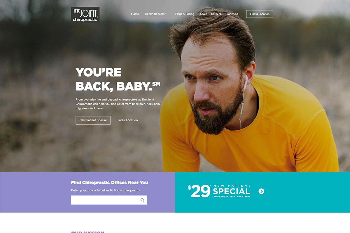 O site da Joint Chiropractic