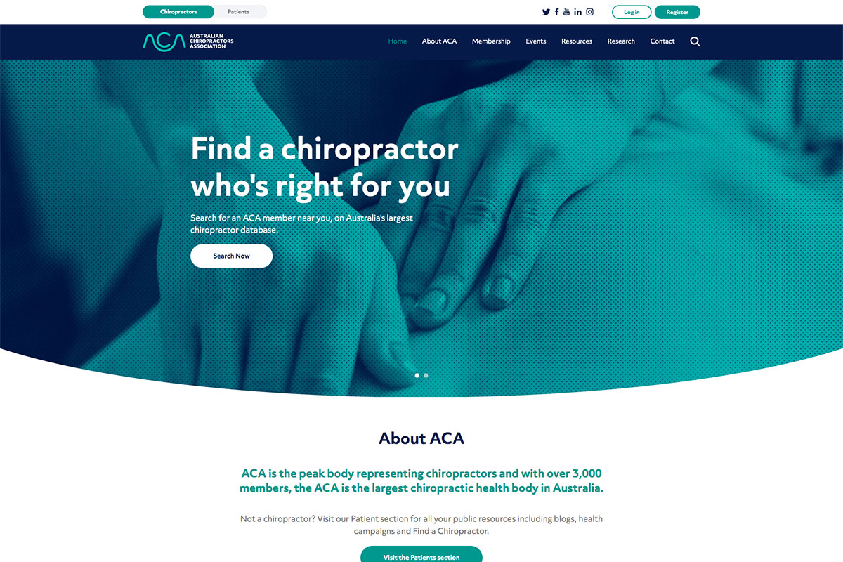 Design do site da Australian Chiropractors Association