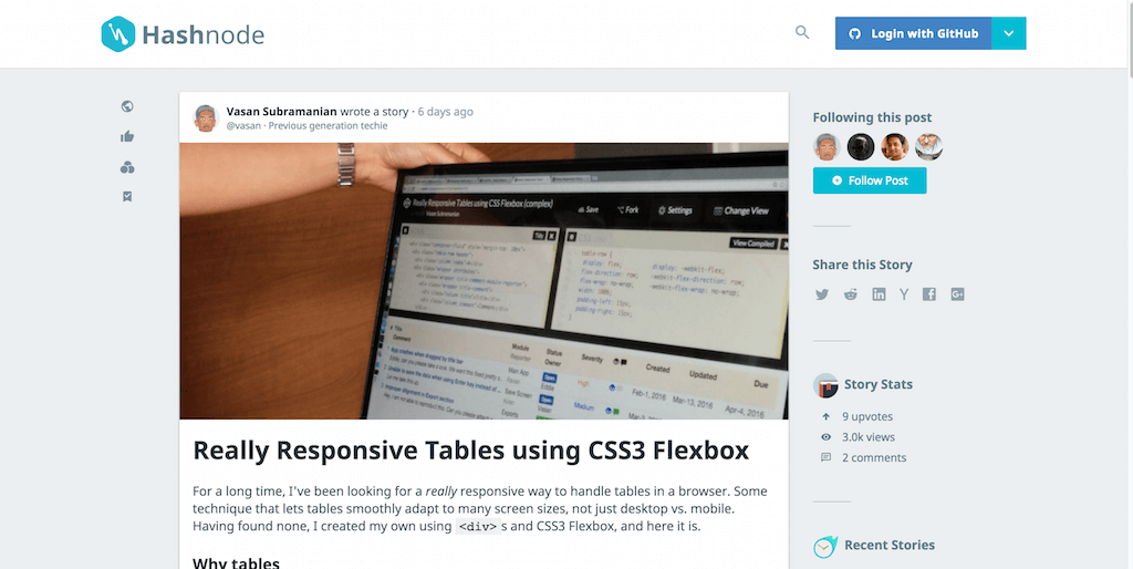 CSS3 FlexboxHashnodeを使用した本当にレスポンシブなテーブル